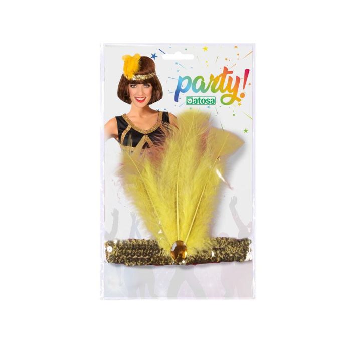 Diadema de Fiesta Dorado Lentejuelas y Pluma Amarilla Cabaret Años 20 1