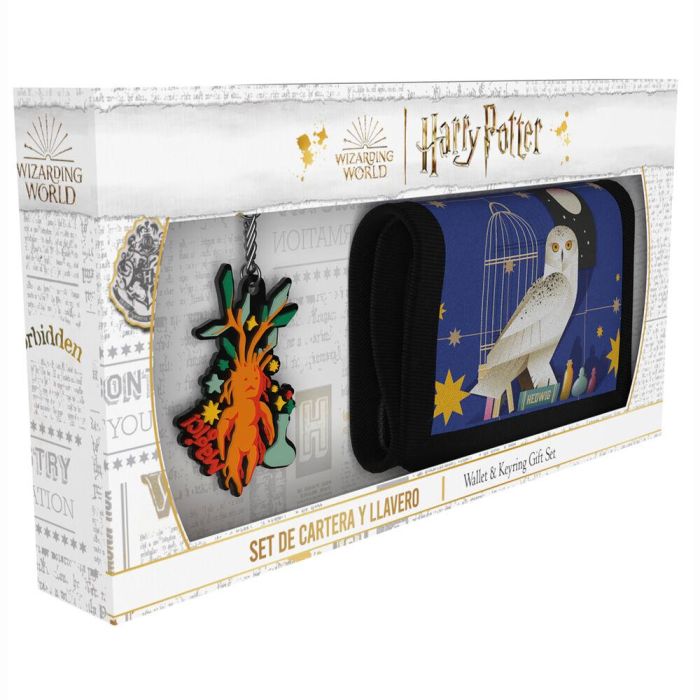 CYP BRANDS Llavero y Cartera Harry Potter con compartimentos, llavero de goma y cartera con cremallera