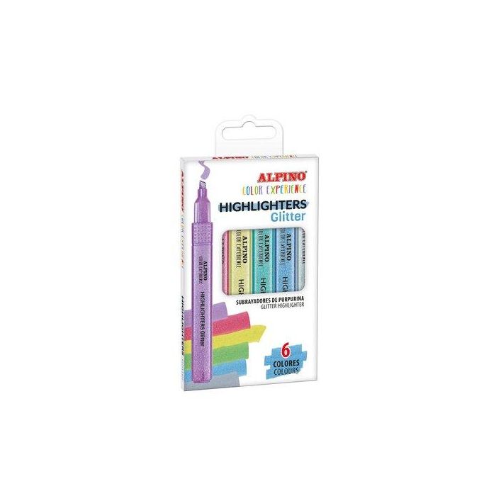 Alpino Estuche 6 Subrayadores Glitter Color Experience, Punta Biselada 1-4 mm, SU000006