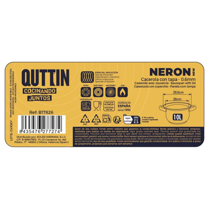 Cacerola Inde New Neron 28 cm (10L) acero inoxidable con tapa (4 Unidades) 6 Cacerola Inde New Neron 28 cm (10L) acero inoxidable con tapa (4 Unidades) 6