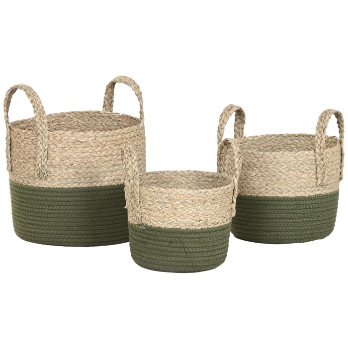 Cesta  DKD Home Decor Verde Natural 28 x 32 x 28 cm Set de 3 (2 Unidades) 3 Cesta  DKD Home Decor Verde Natural 28 x 32 x 28 cm Set de 3 (2 Unidades) 3