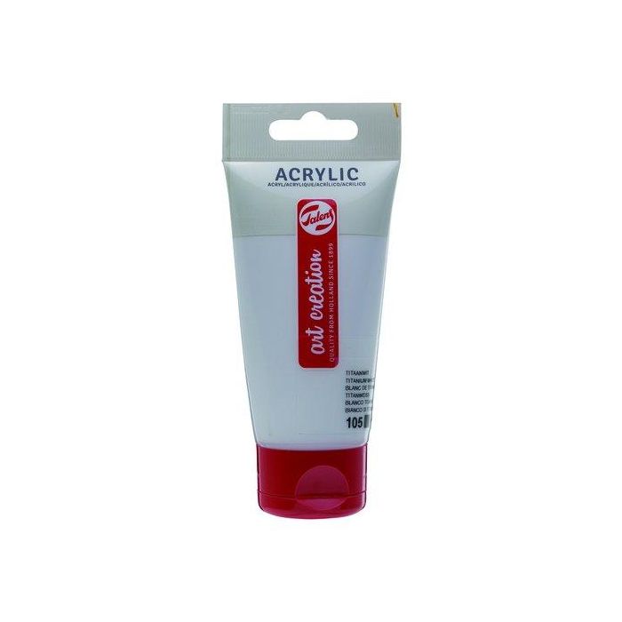 Talens Art Creation Pintura Acrílica Tubo 75 mL Blanco De Titanio - Calidad fiable, secado rápido, brillo sedoso, multi-superficie.