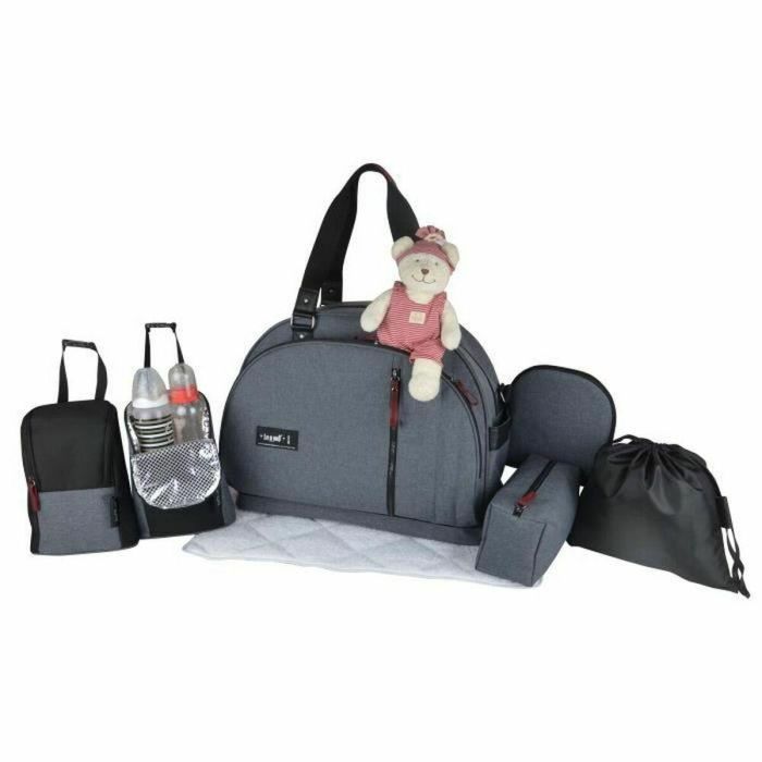 Bebé a bordo - bolsa para cambiar pañales - equipo de fin de semana humo - bolsa de viaje para bebé - detalles de cuero burdeos gris jaspeado y bolsa grande negra