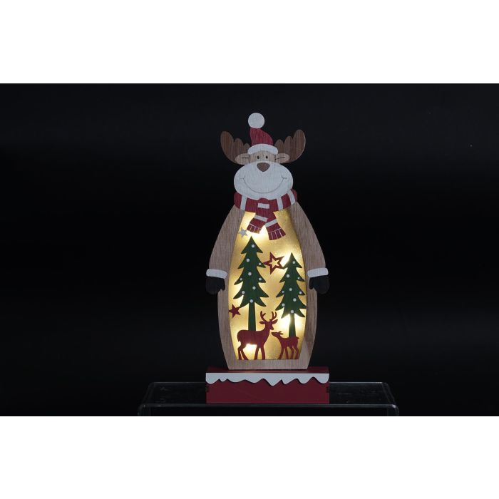 DKD Home Decor Decoración Luminosa Navidad Tradicional Set 6 Unidades Madera LED Rojo Blanco Natural 5x28x12 cm Pilas AAA 1