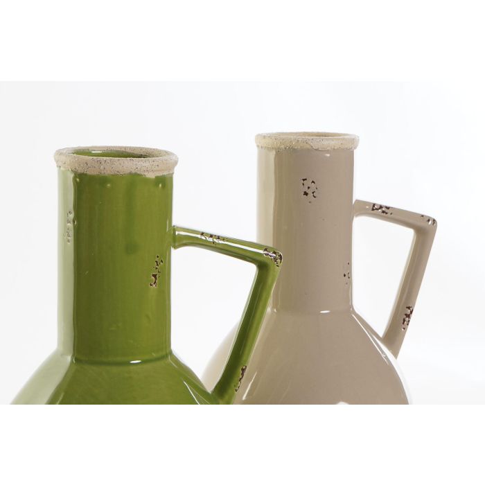 DKD Home Decor Jarrón Porcelana Verde Beige 13.5 x 22 x 17.5 cm (4 Unidades) 1