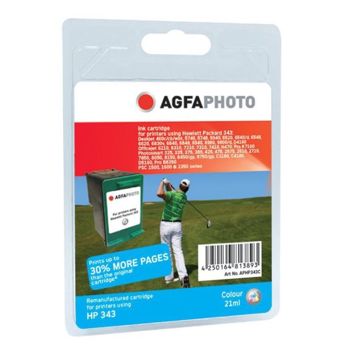 AgfaPhoto APHP343C Cartucho Tinta Color Extra Life para Impresoras HP 343 - 30% Más Tinta y Calidad Premium