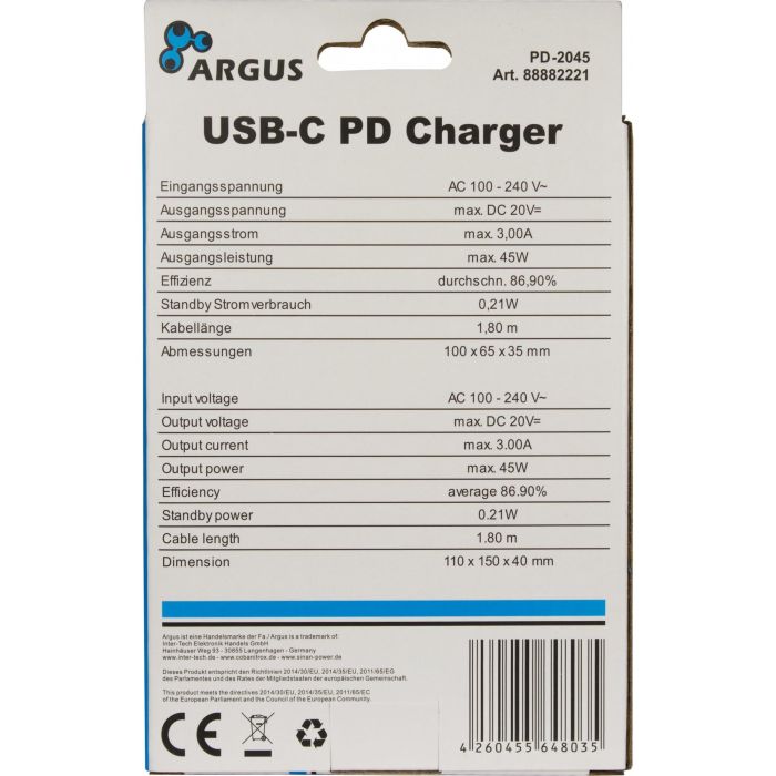 Charger USB-C 45W Black Inter-Tech PD-2045 2