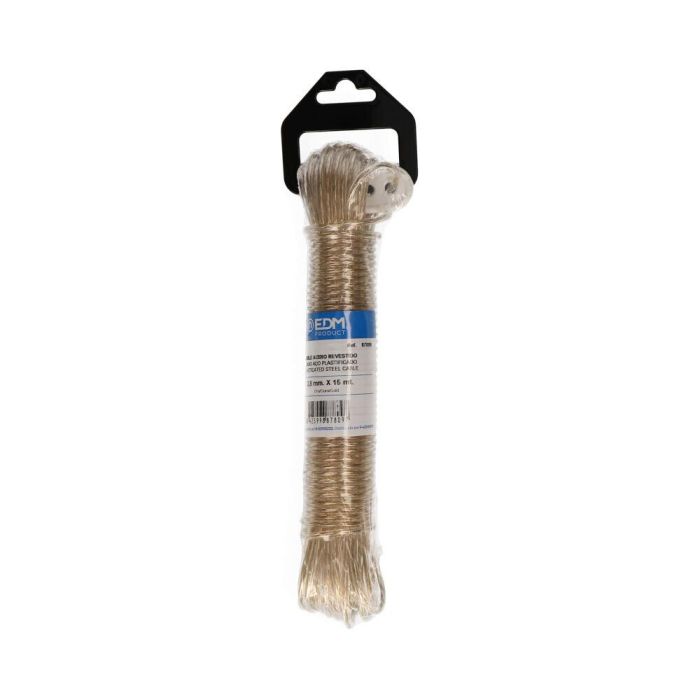 Edm Cable de acero plastificado oro 15 m para tendederos, cercados e industria 1