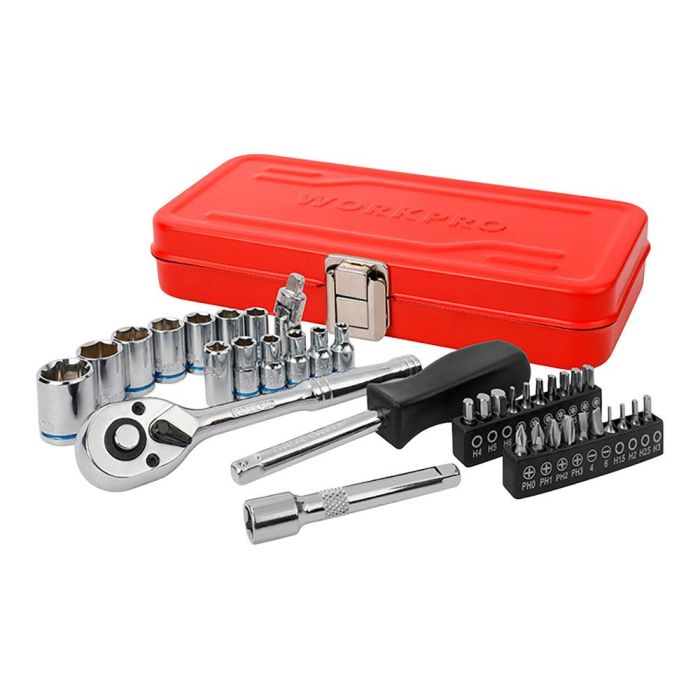 Workpro Juego Carraca 1/4 Pulg 37 Piezas Incluye Vasos y Puntas