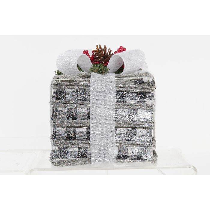 DKD Home Decor Set 3 Regalos Decoración Navidad Alpina con Luces LED Blanco Plateado Ratán Metal 25x25x29 cm | Funciona con 3 Pilas AA 3 DKD Home Decor Set 3 Regalos Decoración Navidad Alpina con Luces LED Blanco Plateado Ratán Metal 25x25x29 cm | Funciona con 3 Pilas AA 3