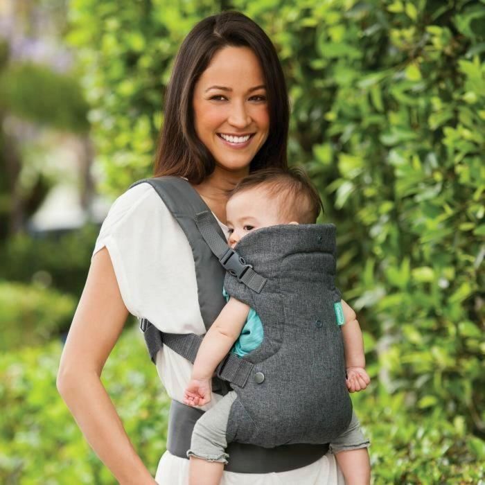 Infantino Portabebé Ergonómico Flip 4 en 1 gris de Poliéster - Ajustable desde nacimiento (3.6-14.5 kg) con soporte cabeza y cuello 1