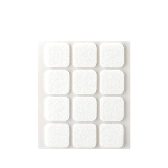Inofix Plasfix - Pack 12 fieltros blancos sintéticos adhesivos 22x22mm, lana acrílica, protegen el suelo y silencian el ruido