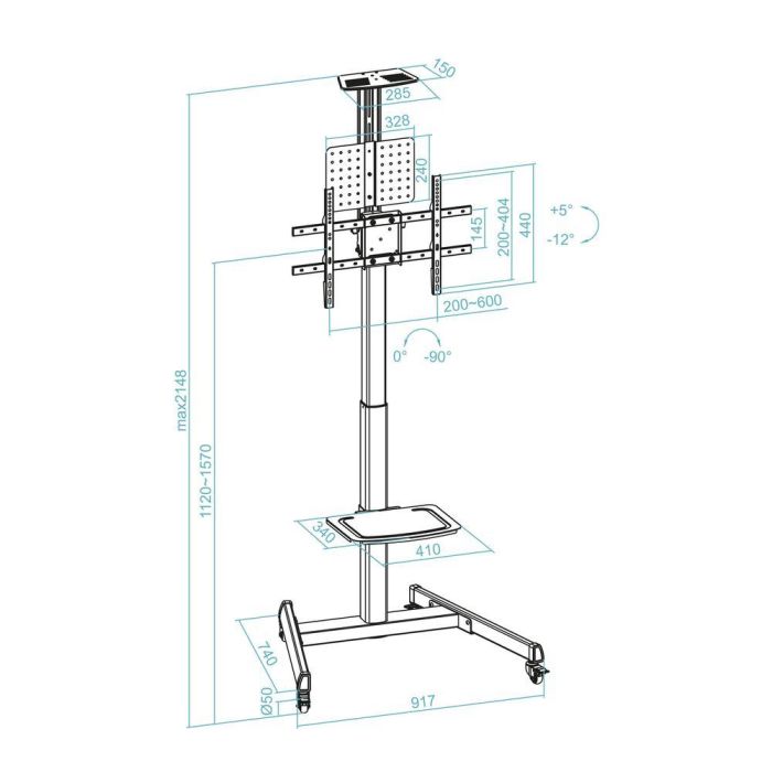 TooQ FS1184M-B Soporte de Suelo con Ruedas para TV 37-70" hasta 70kg, Altura Ajustable y Rotación 90°, Negro 7 TooQ FS1184M-B Soporte de Suelo con Ruedas para TV 37-70" hasta 70kg, Altura Ajustable y Rotación 90°, Negro 7