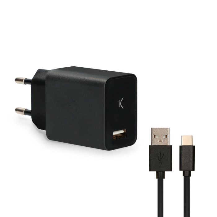 Cargador de Pared + Cable USB A a USB C KSIX USB Negro 6 Cargador de Pared + Cable USB A a USB C KSIX USB Negro 6
