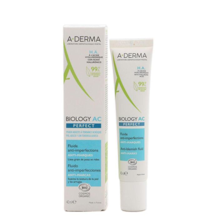 A-Derma BIOLOGY AC PERFECT Fluido Antimanchas y Anti-Acné para Granos, Poros y Puntos Negros - Efecto Anti-Recurrencia 40 ml