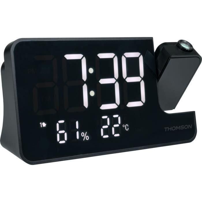 Radio reloj proyector - THOMSON - Negro - Radio FM, Temperatura, Humedad, Alarma dual, USB-C, Fuente de alimentación 230V 1