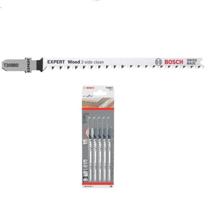 BOSCH T308Bo Hoja de Calar Expert Wood 2-Side Clean para Madera y Derivados 117mm, Paso 2,2mm, hasta 50mm (5 Ud.)