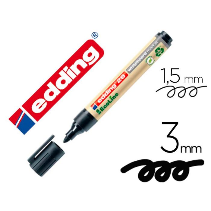 Rotulador Edding 28 Para Pizarra Blanca Ecoline 90% Reciclado Color Negro Punta Redonda 1,5-3 mm Recargable 10 unidades