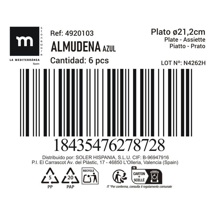 Plato Azul Almudena 21.2 cm - Inde (12 Unidades) 1 Plato Azul Almudena 21.2 cm - Inde (12 Unidades) 1