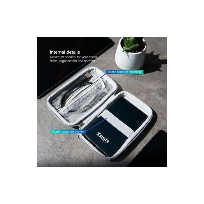 Tooq Funda para Disco Externo 2.5" TQBC-E2503G Gris Rígida con Correa y Malla Organizadora 1