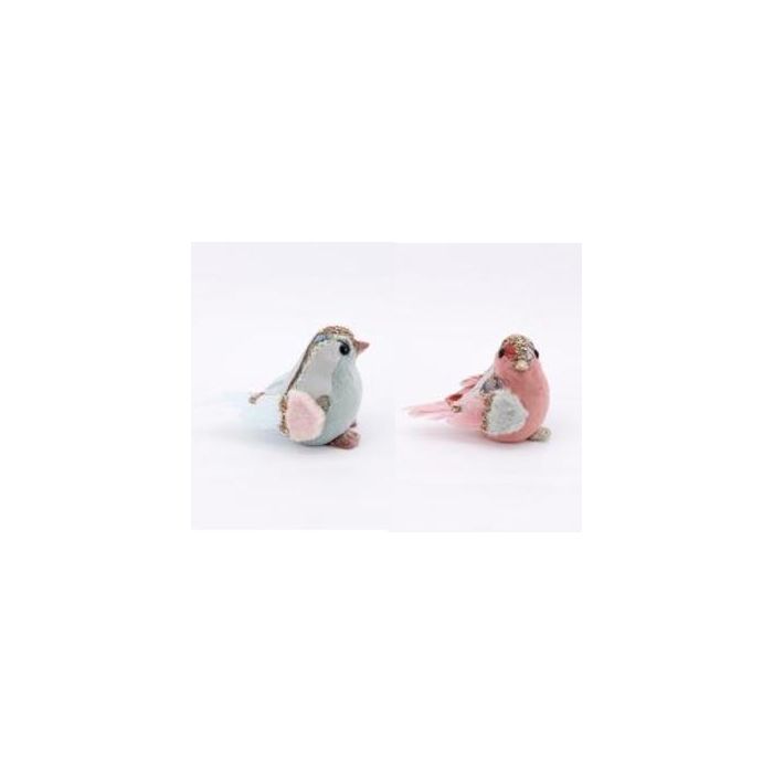 DKD Home Decor Figura Navidad Fantasía Pájaro Foam Poliéster Rosa Palo Azul Celeste 10x11x15 cm (3 Unidades Surtidas)