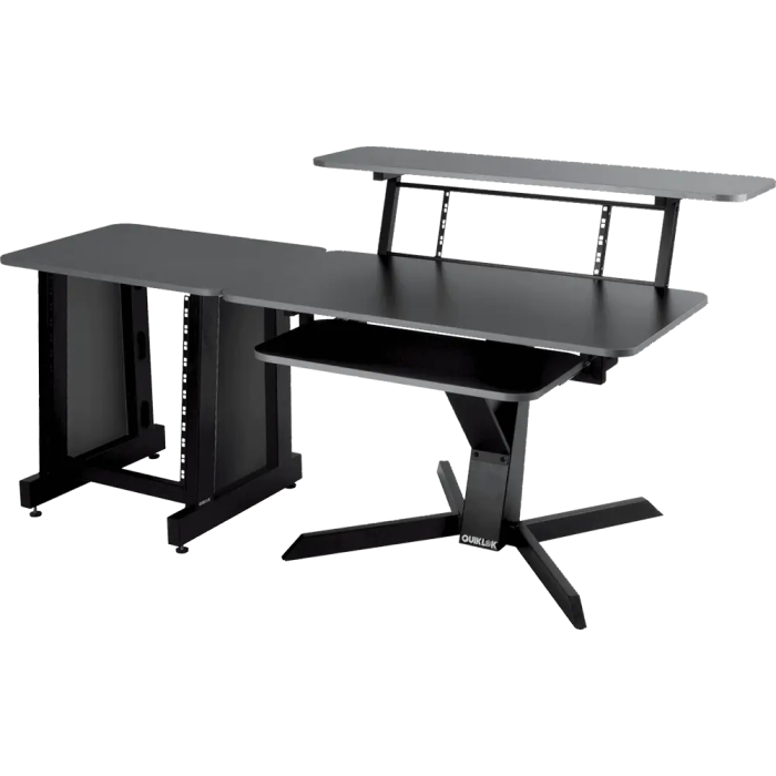 QUIKLOK Mueble Estudio (Workstation) Con Tres Niveles, Bandeja Principal 1120x560mm, Bandeja Superior 1250x324mm, Bandeja Teclado 757x355mm, Acero 3