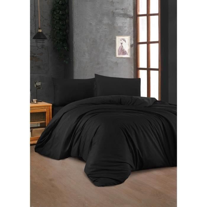 Juego de cama 1 funda nórdica 220x240 cm + 2 fundas de almohada 60x60 cm 100% algodón reforzado Negro ASI8684282554035
