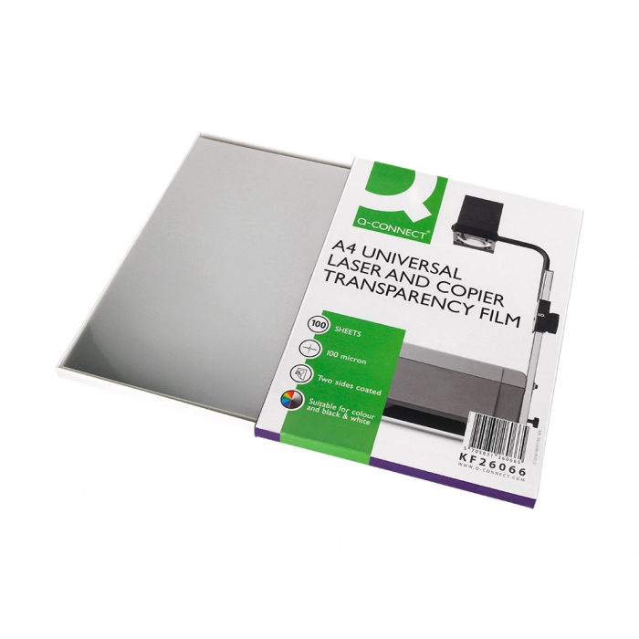 Q-connect Transparencias Din A4 KF26066 para Fotocopiadora Tratada Dos Caras, Caja 100 Hojas 4