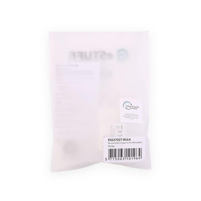 eSTUFF Cargador INFINITE USB-C UE PD 30W GaN. - Blanco - 98% Plástico Reciclado 4