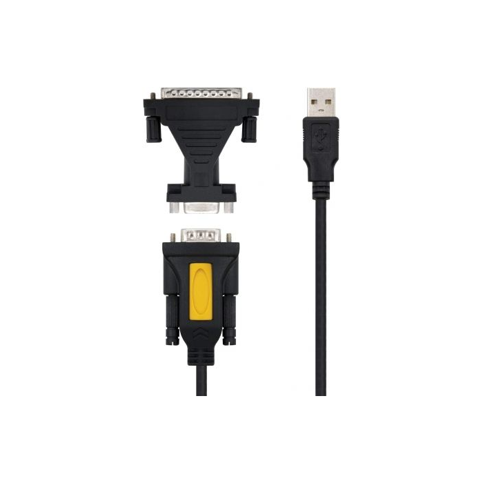 NANO CABLE 10.03.0002 Cable USB a Serie RS232 DB9 Macho, Adaptador DB9/M a DB25/M, 1.8M, Negro 1