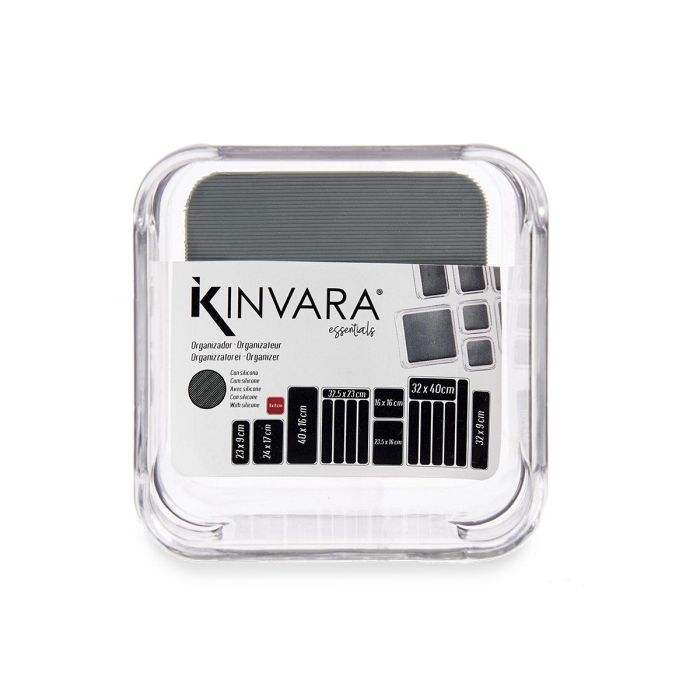 Kinvara Organizador con Antideslizante 9.3x4.5x9.3 cm Plástico Reciclado PET y TPR Gris y Transparente (Set de 24)