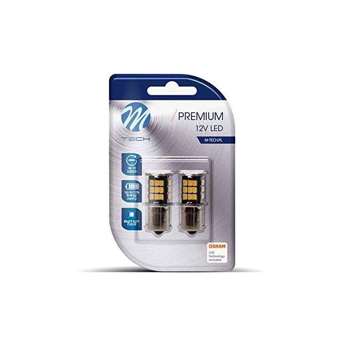 M-Tech L354W Blister 2X LED Ba15S 48xSMD2835 Canbus Blanco