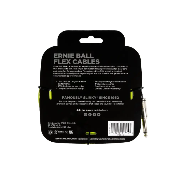 Ernieball Cable Instrumento Flex Jack-Jack 6m Verde 1