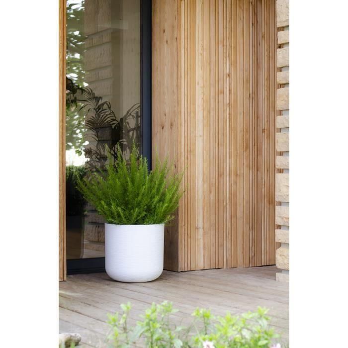 EDA PLASTIQUE Graphit'Up Maceta Redonda 50 cm 67 L para Interior y Exterior, Diseño Moderno con Reserva de Agua - Blanco Cal 2