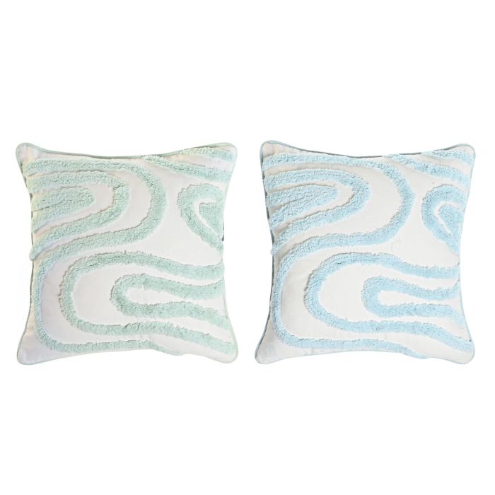 DKD Home Decor Cojín Urban de Algodón con Cremallera, Colores Surtidos (Verde Menta, Blanco, Azul), Set de 2, 40x5x40 cm, 0.50 kg