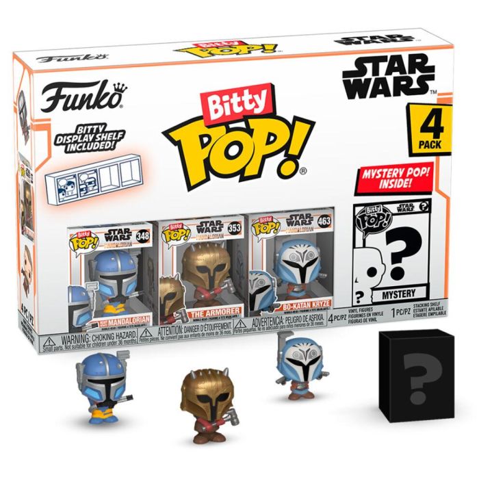FUNKO 75451 Bitty Pop! Star Wars The Mandalorian Pack de 4 Figuras Coleccionables de 2.3 cm con Armadura Beskar
