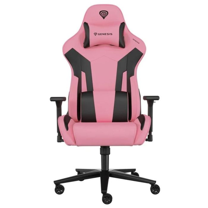 GENESIS Nitro 720 Silla Gaming PC Ergonómica con Asiento Inflable de Tela Negro/Rosa, Reposabrazos 3D Ajustables, Soporta 150 kg