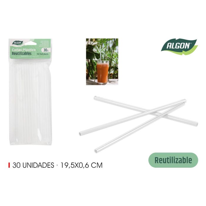 Pajitas reutilizables de plástico, 30 unidades, 19.5/6 cm, transparentes, Algon (24 Unidades) Pajitas reutilizables de plástico, 30 unidades, 19.5/6 cm, transparentes, Algon (24 Unidades)