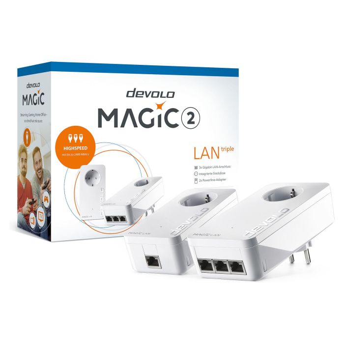 Devolo Magic 2 LAN triple Powerline Starter Kit - Adaptador WiFi por Red Eléctrica, 2400 Mbit/s, 3 Puertos Gigabit LAN, Plug & Play, Blanco 0 Devolo Magic 2 LAN triple Powerline Starter Kit - Adaptador WiFi por Red Eléctrica, 2400 Mbit/s, 3 Puertos Gigabit LAN, Plug & Play, Blanco 0