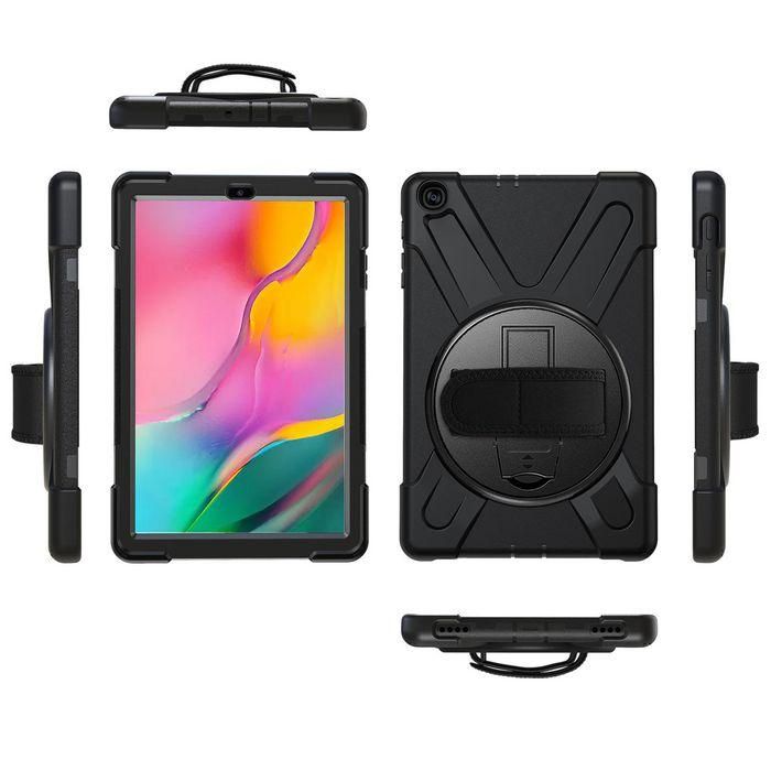 eSTUFF Funda Defender AUSTIN para Galaxy Tab A 10.1 2019, Resistente a Golpes, con Soporte Giratorio y Correa de Hombro, Negra