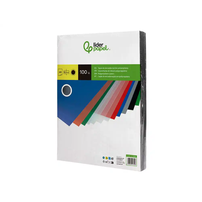 Liderpapel Tapa Encuadernacion Polipropileno A3 0.5 mm Negro Opaco Paquete 100 Unidades 3
