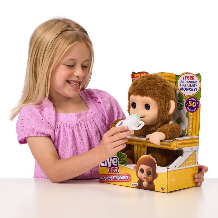 Moose 26558 Little Live Pets My Baby Monkey Interactivo, Reacciona al Tacto con Sonidos, +4 años 2
