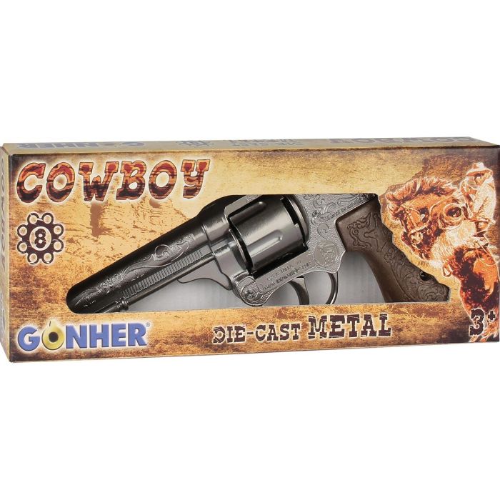 Gonher 80/0 Juguete Revolver de Vaquero de Metal Plata 8 Tiros Edad +3 Años 2