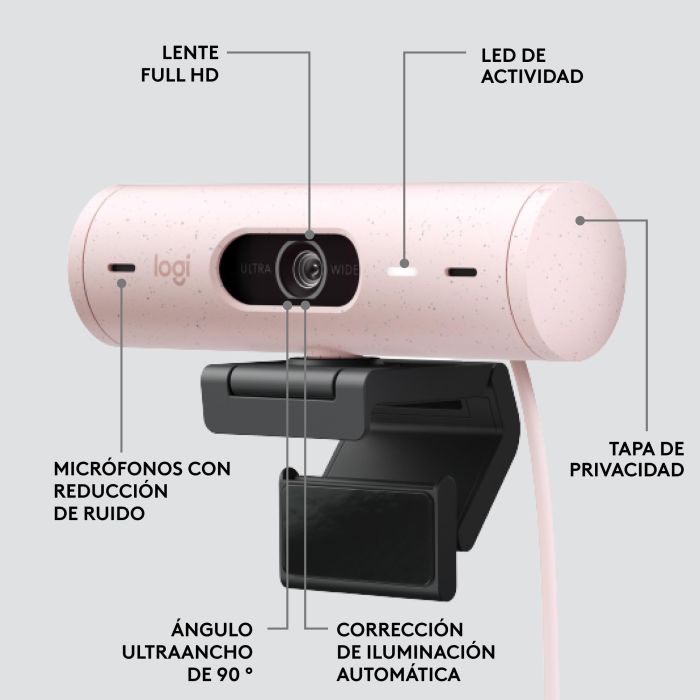 Logitech Webcam Brio 500 Rosa Full HD 1080p, 4 MP, Zoom Digital 4x, Enfoque Automático, USB-C 6