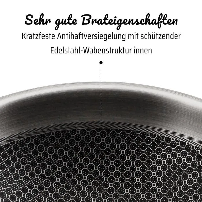 GSW Wok Pro con Tapa Ø 32 cm Acero Inoxidable Fondo 3 Capas Apto Inducción 3