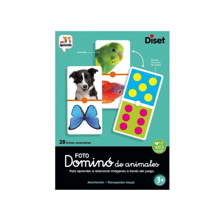 Diset 68968 Dominó Animales Clásico Yo Aprendo 28 Piezas Reversibles con Fotos Reales y Puntos de Colores (+3 años) 1