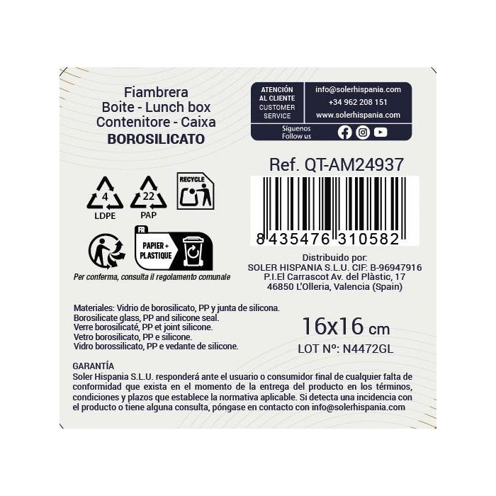 Fiambrera Cuadr.C/Tapa Herm.16X16Cm 750Cc "Ambare (6 Unidades) 2 Fiambrera Cuadr.C/Tapa Herm.16X16Cm 750Cc "Ambare (6 Unidades) 2