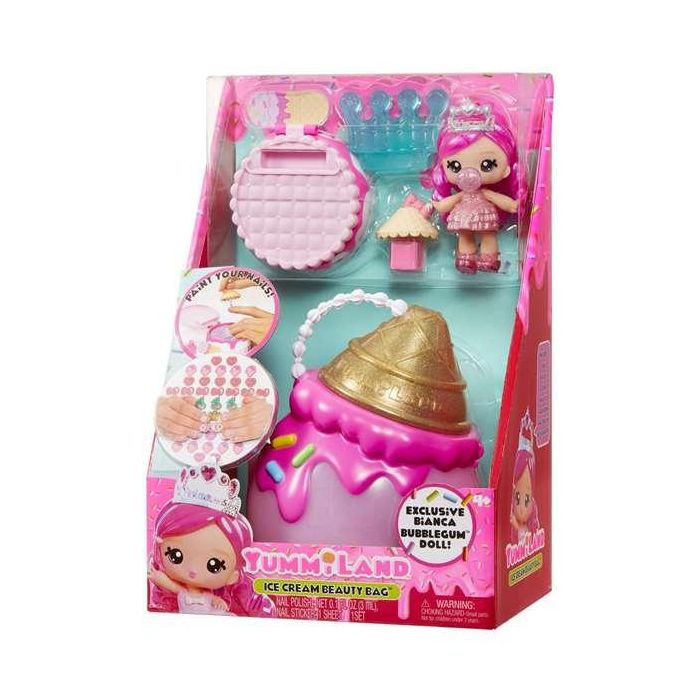 MGA Muñeca Yummiland Bolso de Belleza Helado Brillo Labios, Pintauñas, Pegatinas y Loción Corporal +6 Años