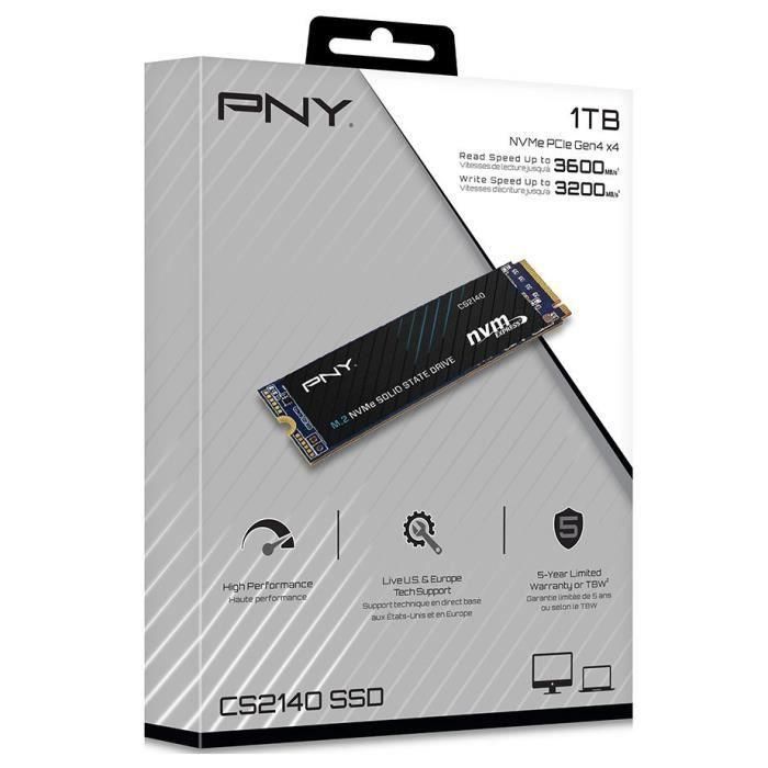 PNY CS2140 SSD Interno NVMe M.2 PCIe Gen3 x4 de 1 TB para PC de Sobremesa y Portátiles Gaming con Alta Velocidad y Rendimiento 2