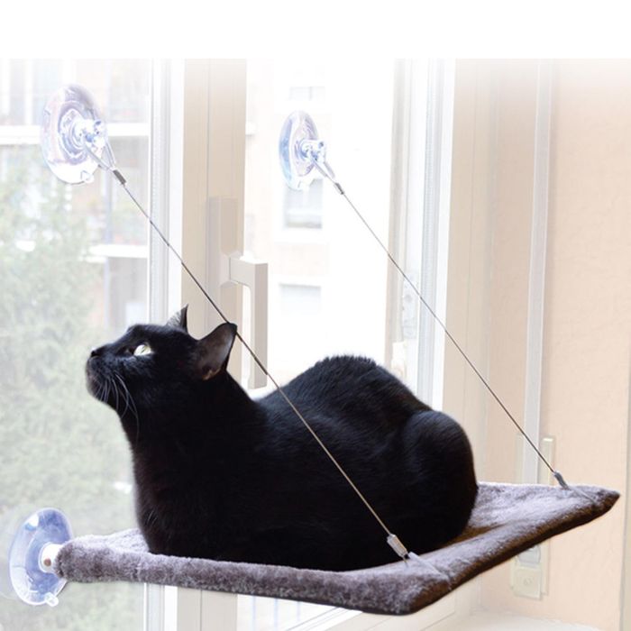 United Pets Cat View Up Tumbona Cama para Gatos de Ventana con Ventosas y Cables Acero Inoxidable Doble Tejido hasta 20kg Poliéster Marrón